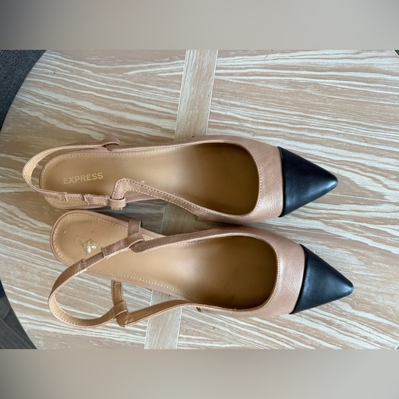 Express|Tan & Black Slingback low Heels,Preppy colorblock pointed pumps•size 10 - Picture 9 of 13